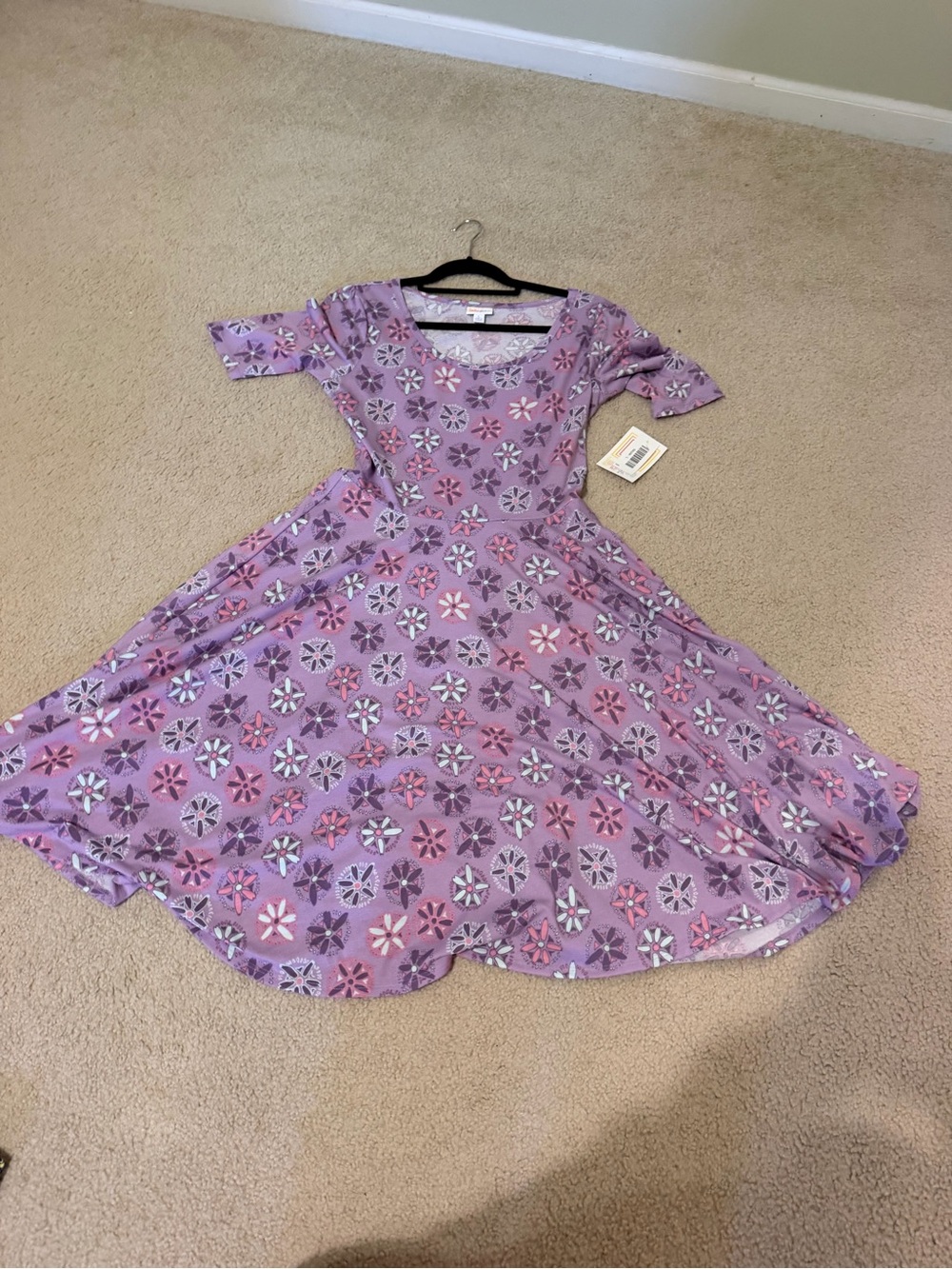 NWT Large LuLaRoe LLR Nicole 3/4 Sleeve Dress Purple floral